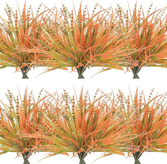 36 Pcs Fall Flowers Outdoor, UV Resistant Artificial Fall Plants Plastic Faux Fall Greenery Shrubs for Indoor Outside Planters Porch Patio Window Box Home Decor (Orange)