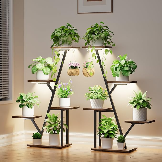 Plant Stand with Grow Light Indoor: Lighted Corner Plant Stands for Indoor Growing, 5 Tiered Plant Shelf, 40" Plant Shelf for Multiple Plants, Flower Holder Display for Living Room, Patio (2 Pack)