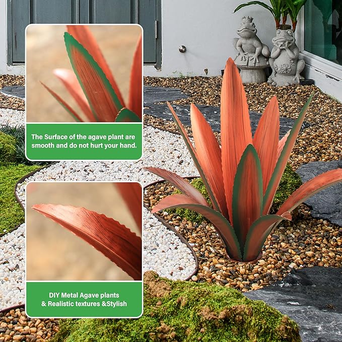 Metal Agave Plant Home Decor, Enlarge Thickened Metal Agave Garden Art for Outdoor Decor, Patio Lawn, Garden Sculpture Statue Green
