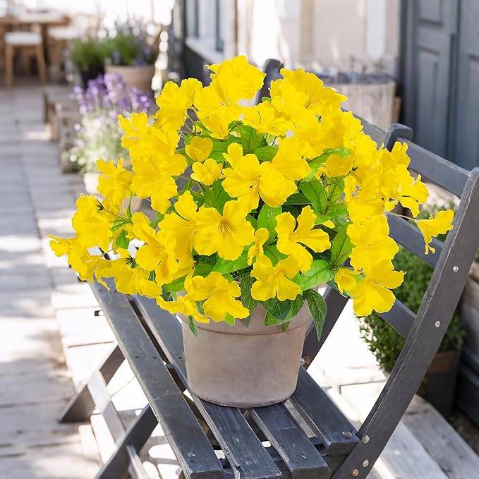 Fake Plants Artificial Flower Outdoor Plastic Flowers for Outdoors 15.7"Artificial Azalea Flowers Fake Flowers Artificial Plants Outdoor Flower Artificial For Decor Silk Flowers ((Yellow）4pcs