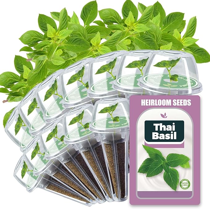 Basil Seed Pods for All Hydroponics Growing Systems, 12 Pods Herb Kit with 400+ Seeds of Thai Basil, Grow Your Own Herb Garden at Home