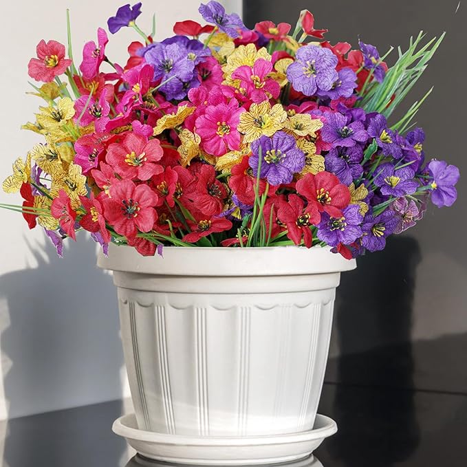 16pcs Outdoor Artificial Flowers UV Resistant Fake Flowers Bulk Artificial Flowers for Decoration Faux Silk Flowers for Garden Porch Window Box Hanging Planter Decorating