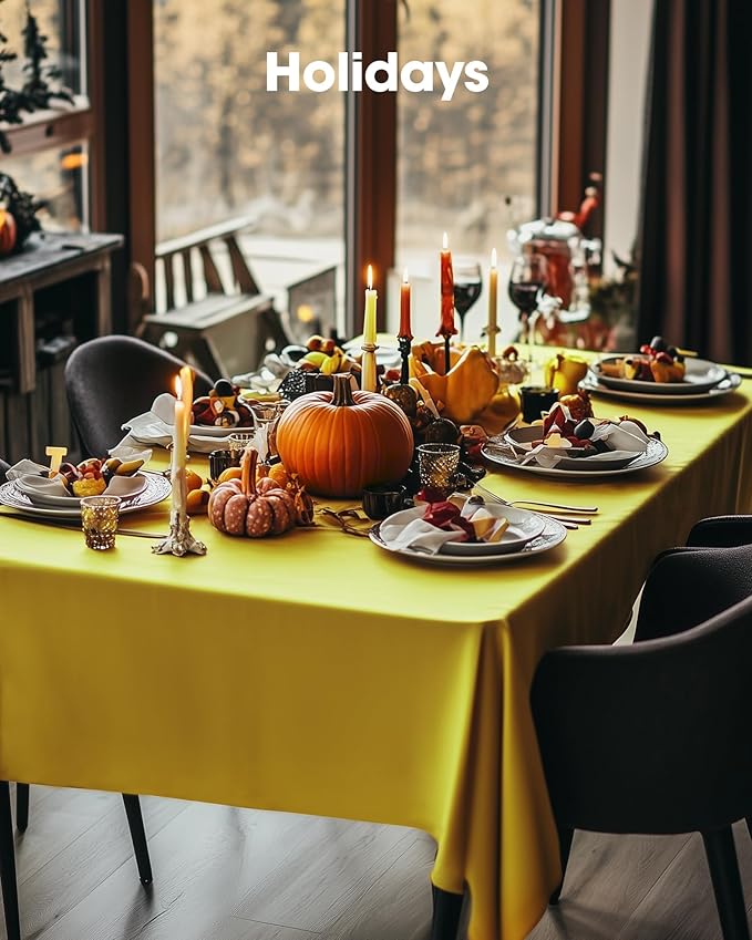 Pureegg Plastic Table Cloth Disposable 8 Pack, 54 x 108 Inch Table Cloths, Easter Party, Decorative Tablecloths, Rectangle, Lemon, Pastel Plastic Cover, Leakproof & Sturdy, Yellow