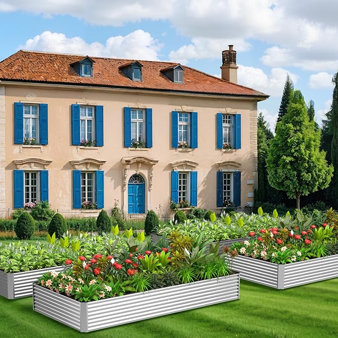 3 Pack 8x4FT Galvanized Raised Garden Bed Outdoor,Metal Garden Bed for Vegetables,Steel Raised Beds for Gardening,Above Ground Garden Box for Flower