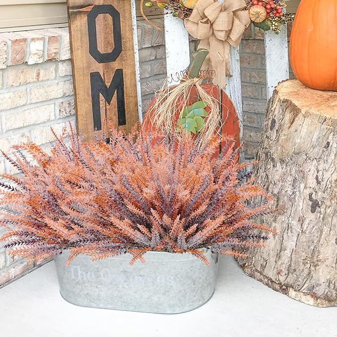 30 Bundles Artificial Fall Flowers Outdoors Fake Fall Lavender Flowers UV Resistant Plastic Faux Fall Plants for Indoor Home Porch Autumn Thanksgiving Fall Decorations (Brown)