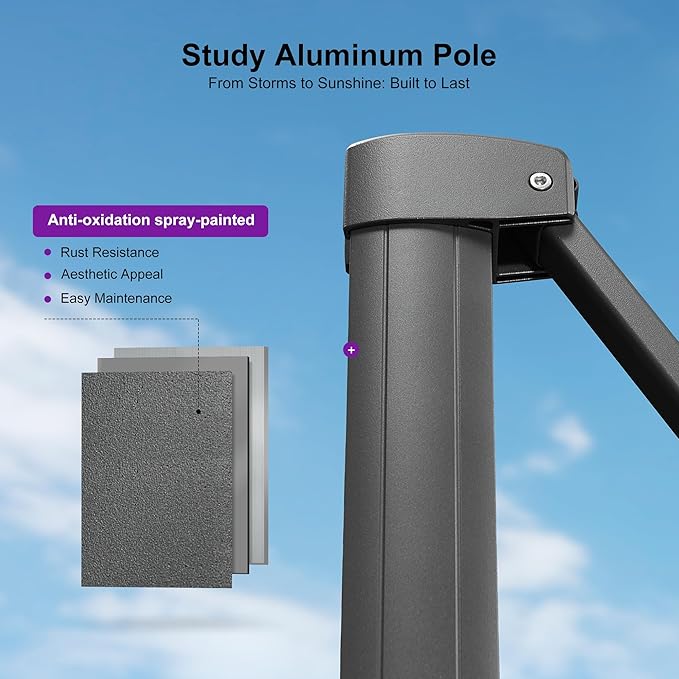PURPLE LEAF 10 FT Outdoor Umbrella with Base Patio Cantilever Aluminum Umbrella with 3 Years Fade Resistance Recycled Fabric Offset Square with 360-degree Rotation for Deck Pool Garden, Pebble Grey
