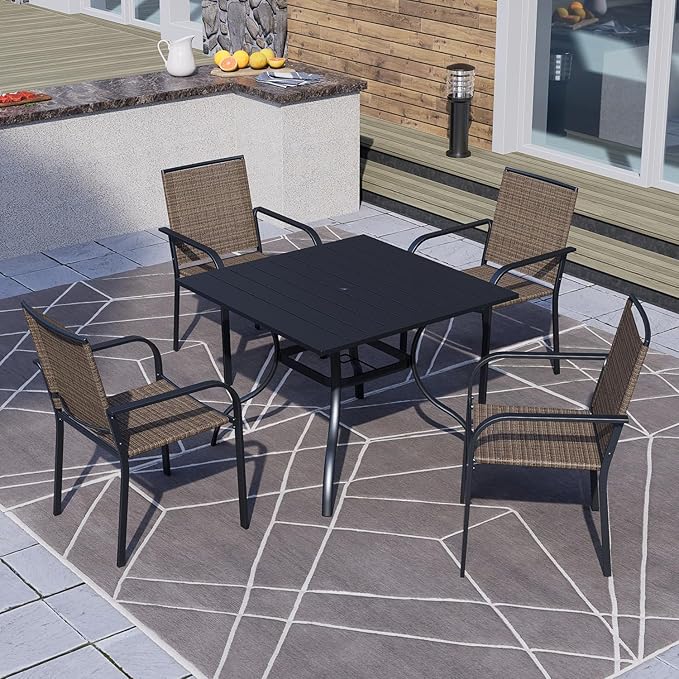 Patio Dining Chairs Set of 2 with Textilene mesh Fabric, Outdoor Space Saving Lawn Chairs for Porch Garden Backyard Poolside Sling Chairs,Brown