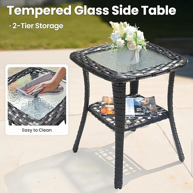 ovios 6 Pieces Patio Furniture Set, Outdoor Wicker Sofa Couch with Swivel Chairs Ottomans Comfy Cushions, All Weather High Back Modern Conversation Sets, Brown Rattan, Navy Blue