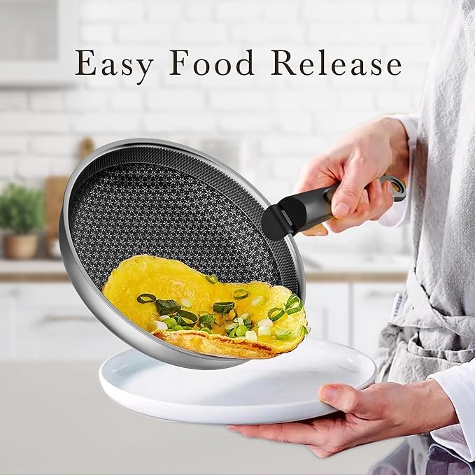 Caannasweis Detachable Nonstick Cookware Set - Stackable Induction Pots and Pans With Removable Handles, Dishwasher Safe - For RV Camping, Oven and Stovetop Use, 5 Pieces (Stainless Steel)