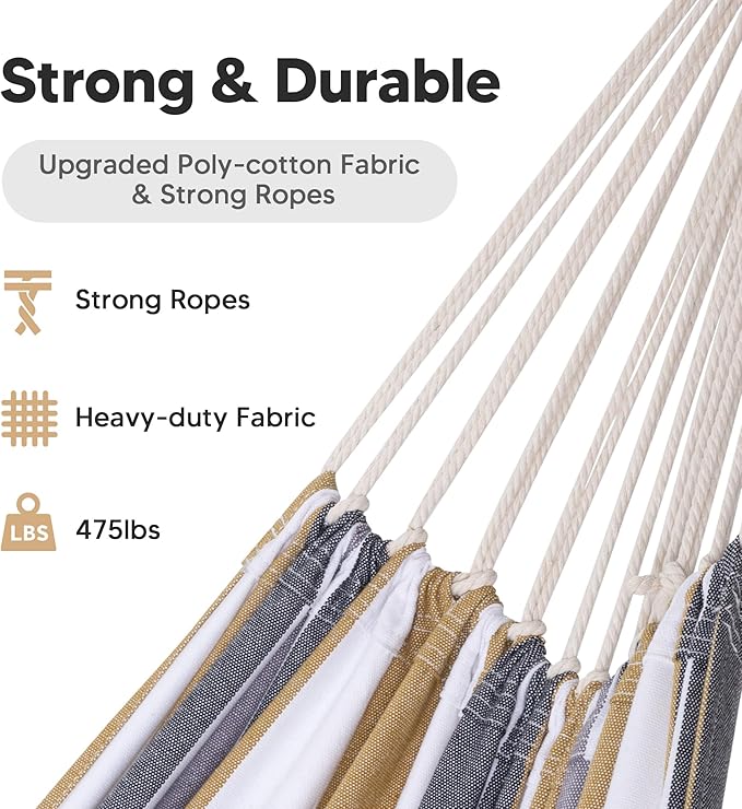 SUNCREAT Large Hammock for Tree, Outdoor Tree Fabric Hammock Only, Coffee Stripes