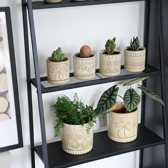 Gepege 4 Inch Small Indoor Succulent Ceramic Planter Pot with Drainage Holes and Saucers for Plants, Birthday for Women Mom