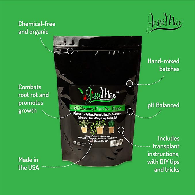 Jessi Mae Slightly Acidic Organic Well-Drained Potting Soil - 4-Quart Bag, Perlite-Enhanced - Soil Mix for Snake Plant & Potting Mix for Peace Lily, Pothos & Parlor Palm