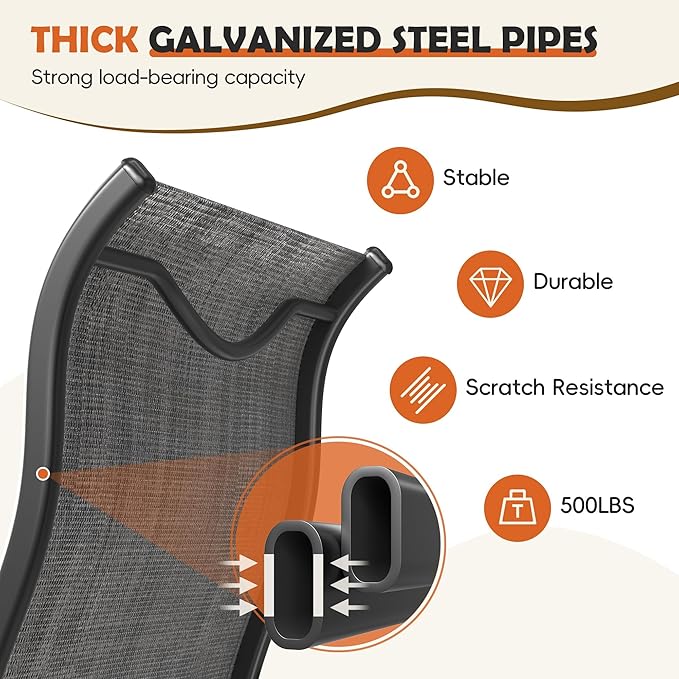 UDPATIO Patio Dining Chairs Set of 6, High Back Wide Seat Outdoor Furniture Chairs with All Weather Breathable Textilene, for Lawn Garden Backyard, Dark Grey