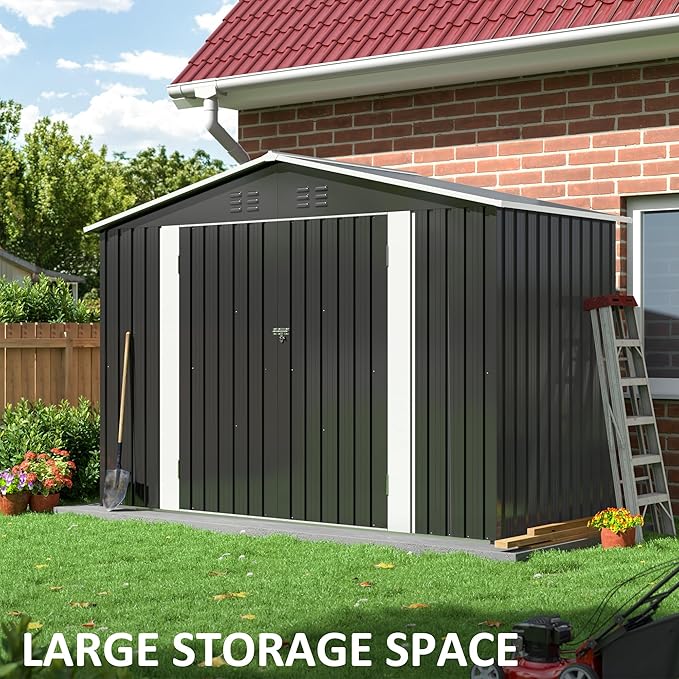 9x4 FT Outdoor Storage Shed, Garden Shed with Updated Frame Structure and Lockable Doors, Metal Tool Sheds for Backyard Garden Patio Lawn, Grey