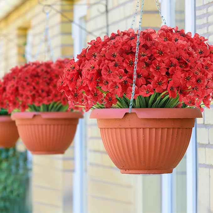 22 Bunches of Outdoor Artificial Flowers, UV Resistant Fake Flowers Artificial Silk Flowers with Plastic Plants for Indoor Outdoor Front Porch Hanging Planter Decoration (22, Red)