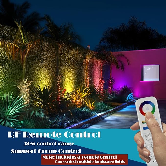 RGB Low Voltage Landscape Lighting, IP65 Adjustable Brass Color Changing Landscape Lights with Remote, 12V Spot Lights Outdoor for Yard Garden Patio Lawn Decorative