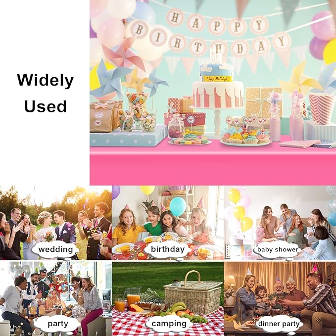 12 Pack Rectangular Disposable Rose Tablecloth, Rose Plastic Table Cloths for Parties Disposable, 54x108 in Waterproof Tablecloth for Birthday Party Baby Shower Picnic Valentines