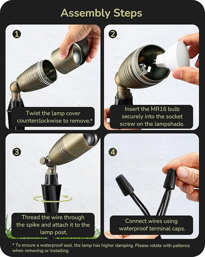 EDISHINE Solid Brass Landscape Spotlights Outdoor, 3CCT MR16 Bulb Included,Bronze Heavy Duty landscape lighting, 12V Low Voltage LED Landscape Lights, Outdoor Lighting for House Yard Lawn Tree, 6 Pack