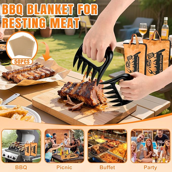 2 Pcs BBQ Blanket for Resting Meat,Reusabkle Smoker Grilling Meat Insulated Resting Bag Large Capacity Meat Resting Bag with Bear Paws Meat Claws for Large Brisket、Beef and Turkeys (21''and 15'')