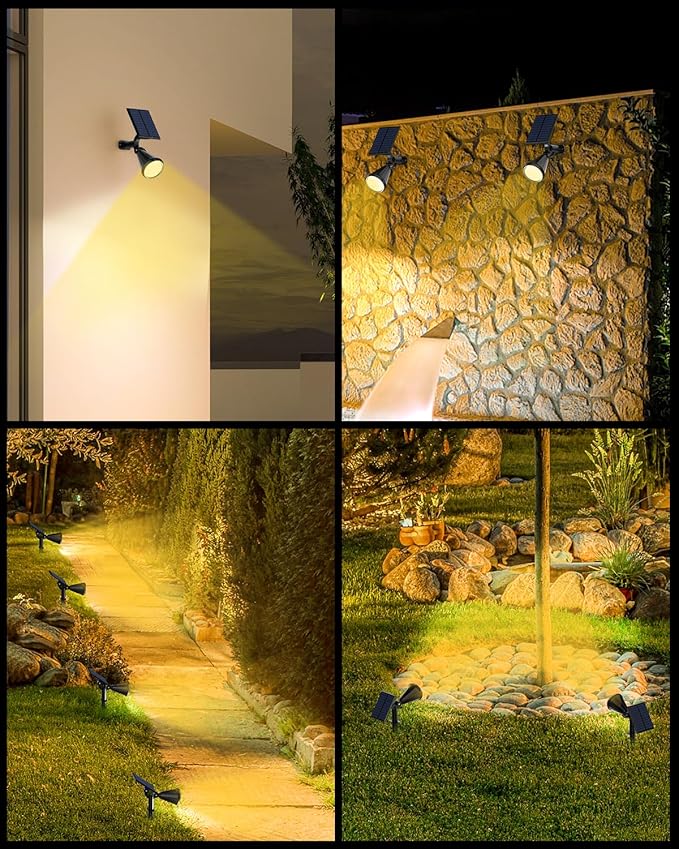 Solar Spot Lights Outdoor, 4 Pack Outdoor Solar Lights for Yard, 4 Lighting Mode Solar Landscape Spotlights with Auto On/Off, 2-in-1 Waterproof Wall Lights for Garden, Walkway (Warm White)