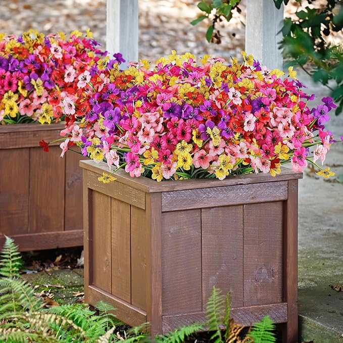AmyHomie 20 Bundles Artificial Flowers for Outdoor Outside Spring Summer Decoration UV Resistant Faux Flowers No Fade Fake Plastic Plants Garden Porch Window Box Decorating(Mix Color)