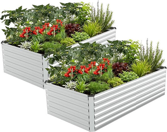 FOOWIN 2pcs 6x3x2ft Galvanized Raised Garden Bed, Planter Raised Garden Boxes Outdoor, Large Metal Raised Beds for Gardening, Garden Bed for Vegetables, Flowers, Herb,269 Gallon Capacity, Silver