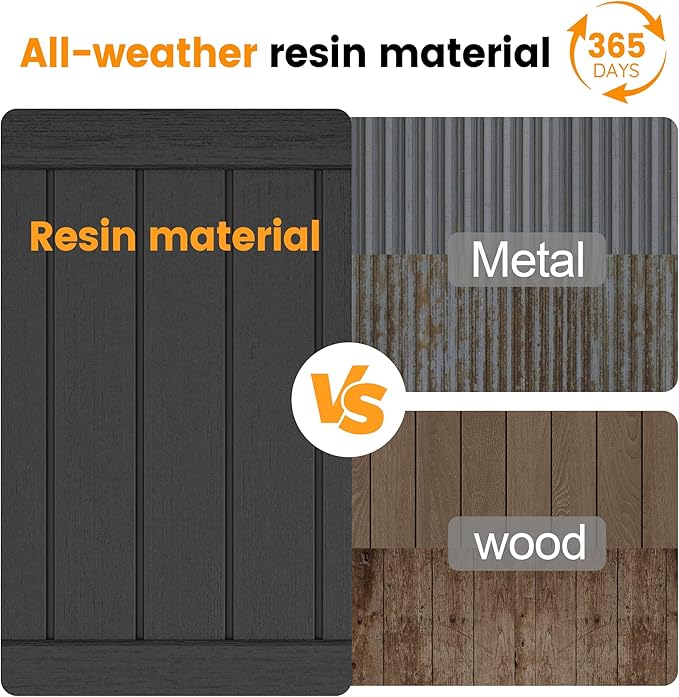 LHBcraft Outdoor Storage Cabinet 36 Cu Ft with Lockable Doors, Portable Horizontal Resin Storage Shed - Easy to Assemble, Waterproof Small Storage Shed with Floor Black