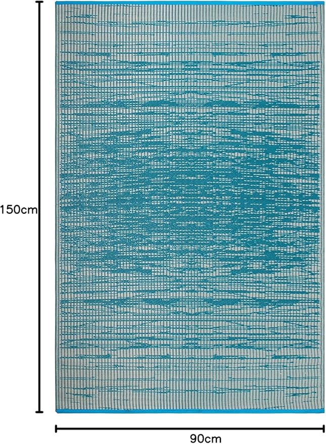 Fab Habitat Outdoor Rug - Waterproof, Fade Resistant, Crease-Free - Premium Recycled Plastic - Distressed Abstract Stripes - Patio, Deck, Porch, Balcony, Laundry Room - Brooklyn - Teal - 4 x 6 ft