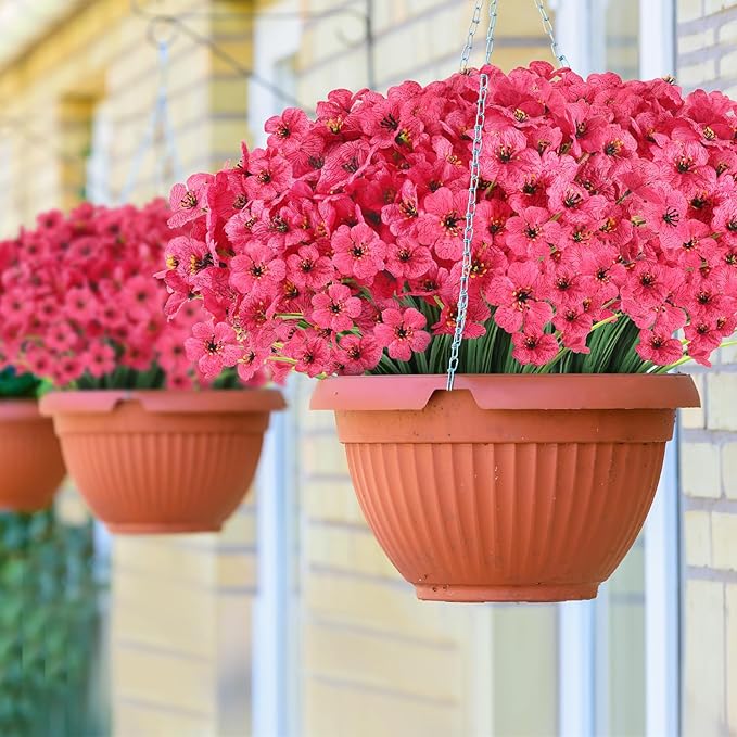 22 Bunches of Outdoor Artificial Flowers, UV Resistant Fake Flowers Artificial Silk Flowers with Plastic Plants for Indoor Outdoor Front Porch Hanging Planter Decoration (22, Rose Red)