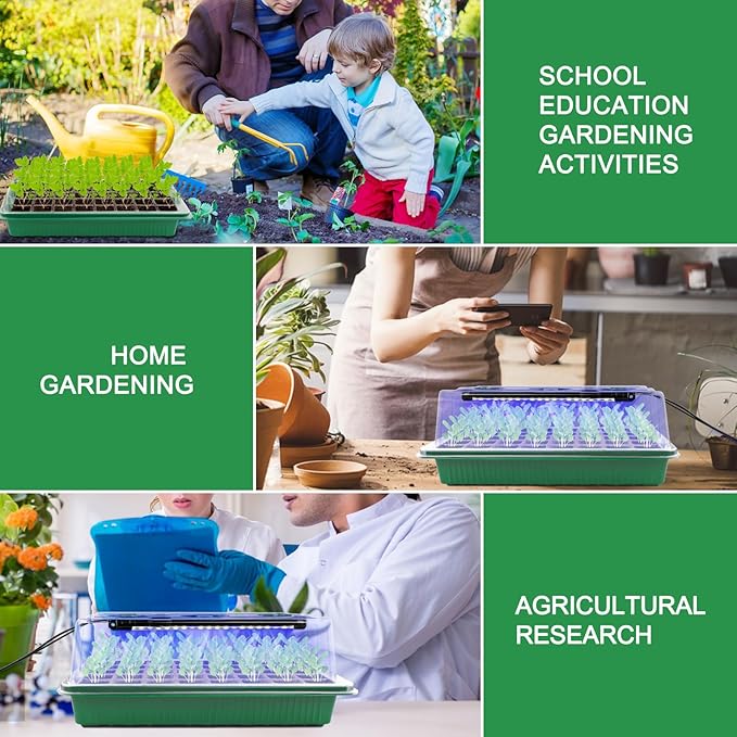 Seed Starter Tray with Timed Grow Light, 2 Pack 80 Cells Plant Starter Tray Seedling Starter Kit with Humidity Domes Base Indoor Mini Greenhouse Plant Germination Trays for Seeds Growing Starting