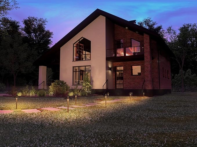 GKOLED Solid Brass Landscape Path Lights (6.7" Shade, 20" Tall), Low Voltage LED 3W 12-24V AC/DC China Hat Path Lighting, 2700K Outdoor Waterproof Walkway Light, with Stake and G4 Bulb, 2 Pack