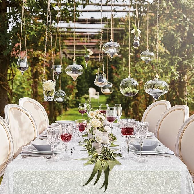 12 Pack Plastic Lace Tablecloth, White Plastic Table Cloths for Parties Disposable, 54x108 in Waterproof Rectangular Plastic Lace Camping Tablecloth for Birthday, Party, Wedding