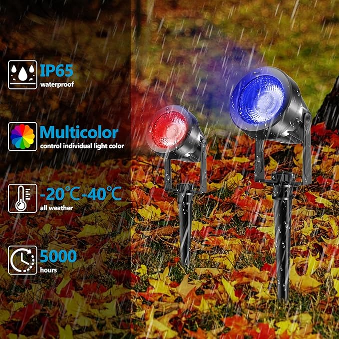 RGBW Color Changing Landscape Lighting,12V Low Voltage Landscape Lights Spotlights with Transformer Remote Control Decorative for Garden, Yard, Lawn, Pool, 50ft Cable(8 in 1)