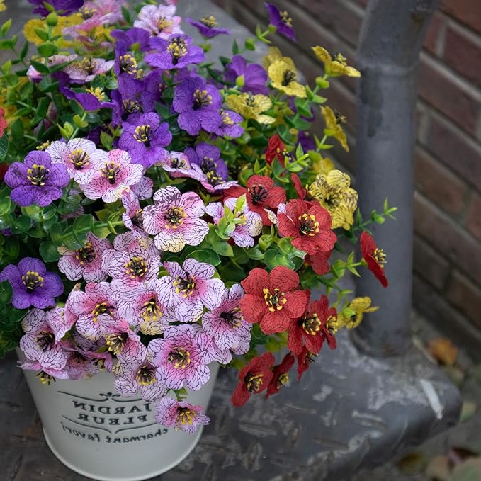 Artificial Flowers for Outdoors, 10 Bundles UV Resistant Artificial Outdoor Flowers, Not-Fading Silk Faux Flowers for Outdoor Planters for Spring Summer Home Garden Porch Decor, Mixedcolor