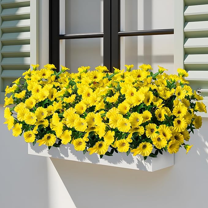 UV Resistant Artificial Petunias 13.3In Fake Flowers Artificial Flowers for Outdoors Silk Flowers Fake Hanging Basket Plants Suitable for Outdoor Porch Decoration patio Decoration,Yellow,8PCS