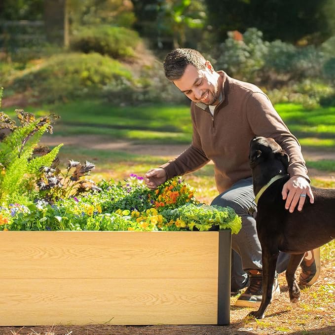 Woodgrain Series Raised Garden Bed, 4' x 4' Outdoor Wooden-Look Metal Planter Box for Gardening Vegetables Flowers Herbs