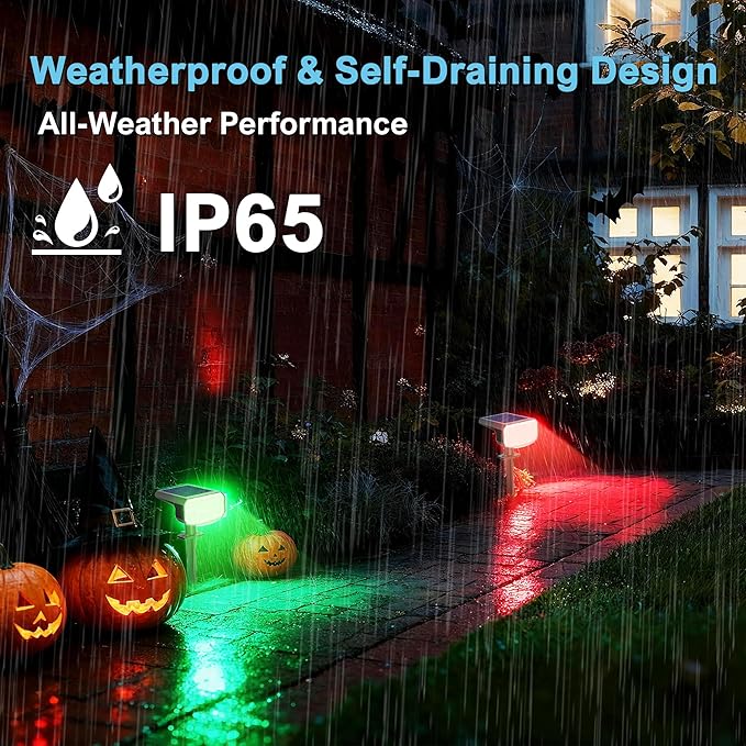 Color Changing Solar Spot Lights Outdoor Waterproof IP65,9 Lighting Modes Multicolor RGB Halloween Spotlight for Porches Yard Gardens Landscape Deconrations-2 Pack