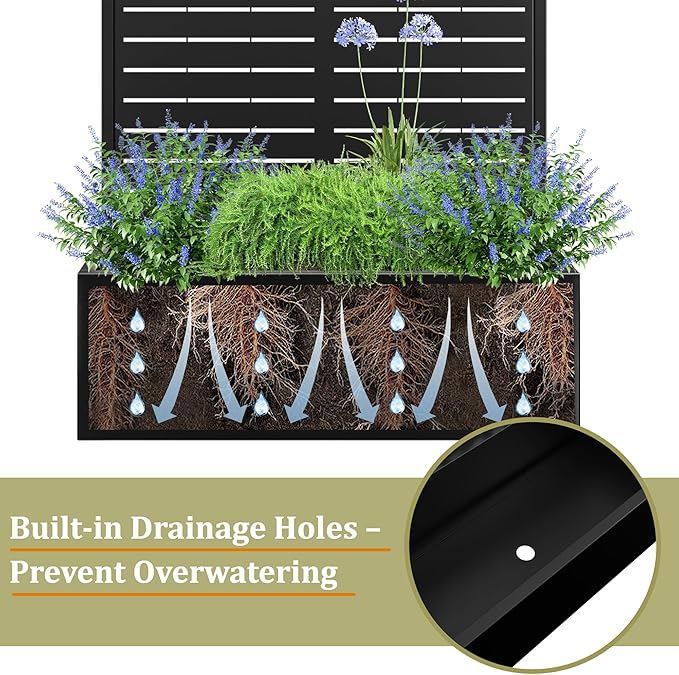 TOAOTBNBO Metal Planter Box with Trellis, Heavy-Duty Raised Garden Bed for Climbing Plants, Drainage Hole, Outdoor Planter Box with Privacy Screen，35''L×16''W×71''H