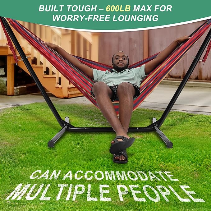 Hammock with Stand for Outside,600lb Weight Capacity Adjustable Height 3-in-1 Portable Hammock for Outdoor&Indoor Camping Backyard Bedroom(Hammock, Stand & Carry Bag)