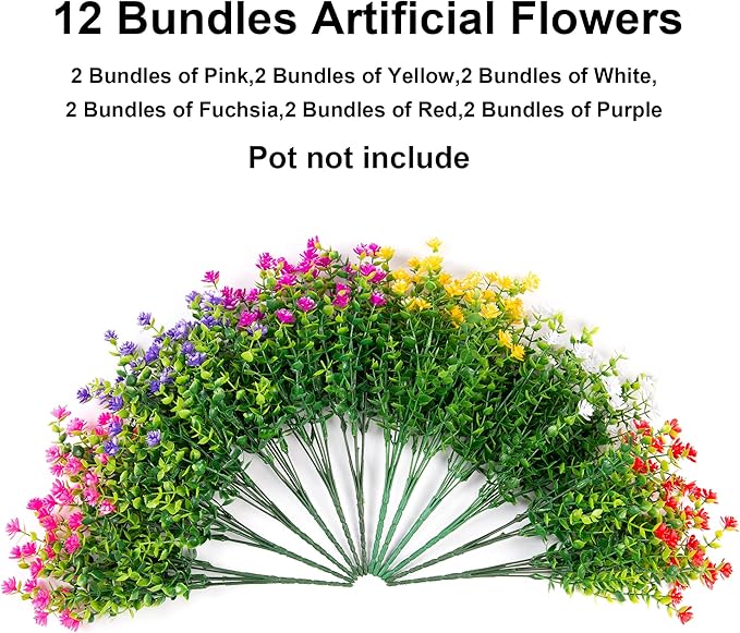 Ivydale Artificial Fake Fall Mums Flowers Plants for Outdoors Indoor Decoration, 12 Bundles Faux Plastic Mix-Colored Daisy Flowers UV Resistant Faux Greenery Bushes Shrubs for Home Porch Patio Garden