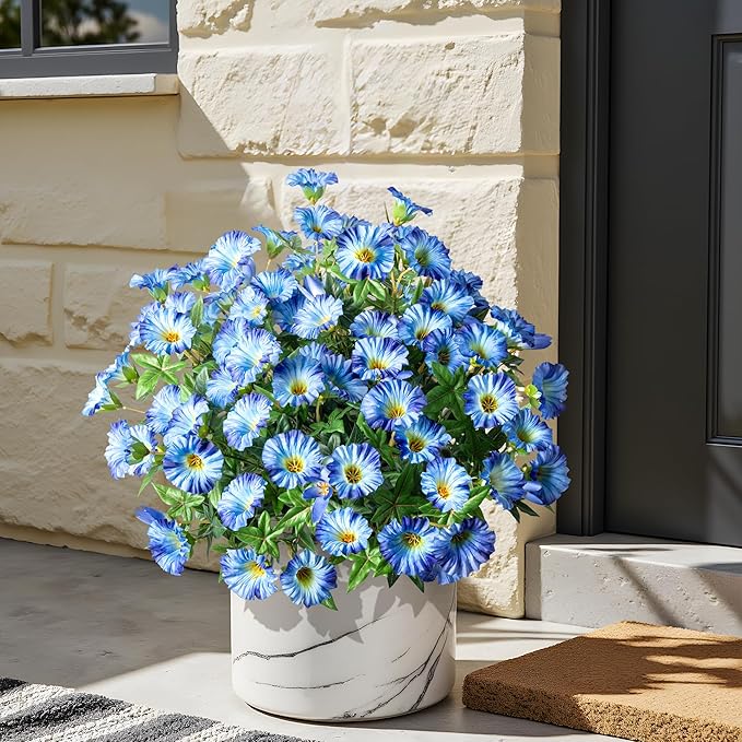 Artificial Flowers Fake Flowers Plants 13.3in Artificial Morning Glory Silk Flowers Uv Resistant Artificial Outdoor Plants 8PCS for Yard Decorations Outdoor(Blue)