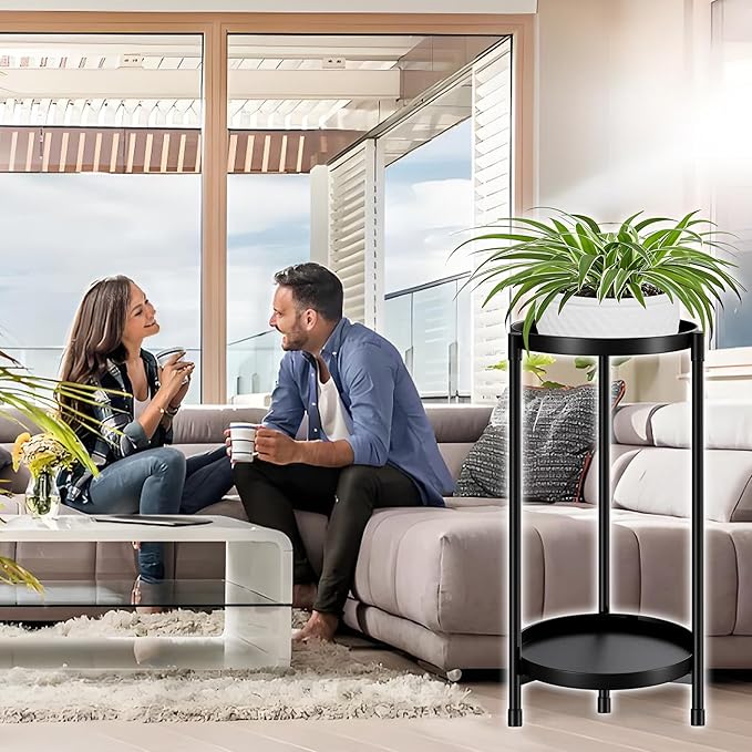 Plant Stand indoor outdoor - 2 Tier black Tall Metal Flower Pot Holder Potted Display Rack - Heavy Duty Corner Plant Shelf for Patio Garden Balcony Living Room Bedroom