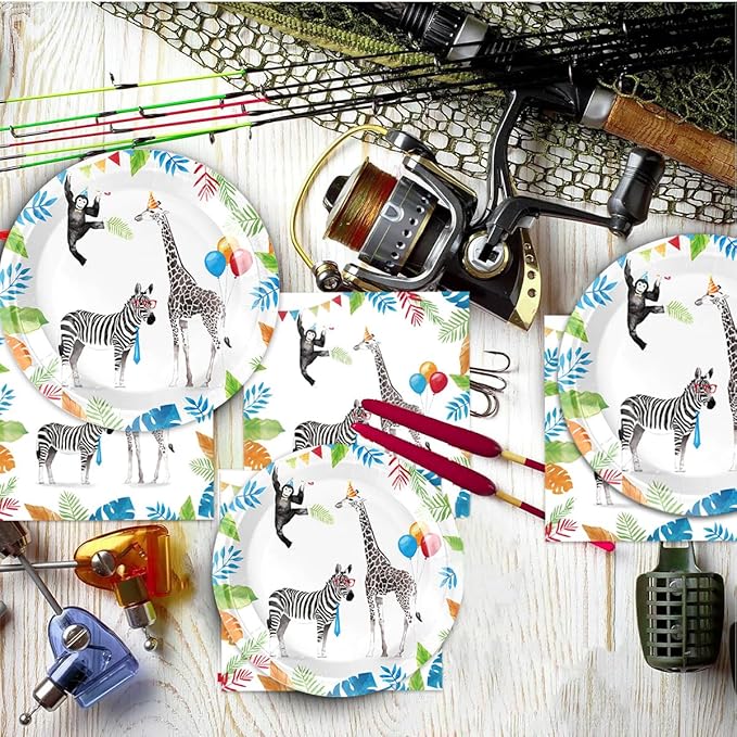 40Pcs Animals Birthday Party Plates Napkins for 20 Guests - Disposable Tableware Safari Jungle Party Animal Themed Birthday Decorations