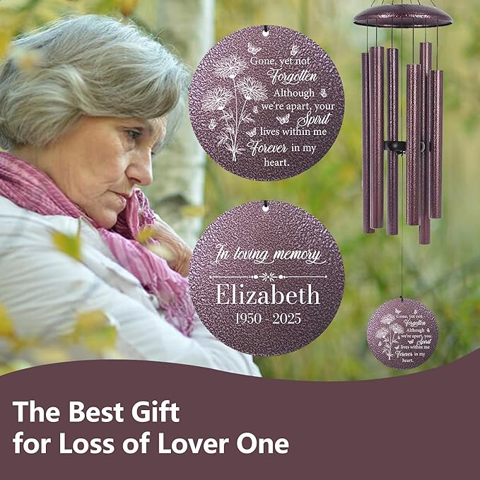 ASTARIN Engraving Wind Chimes for Loss of Loved One, Personalized Wind Chimes Memorial, Bereavement Gifts for Loss of Mother, Windchimes in Memory of a Loved One, Outside Windchime(Produced in USA)