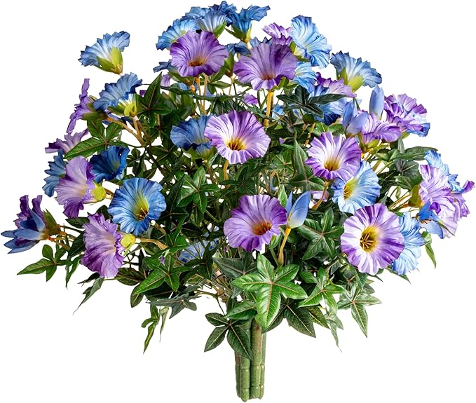 UV Resistant Artificial Petunias 13.3In Fake Flowers Artificial Flowers for Outdoors Silk Flowers Fake Hanging Basket Plants Suitable for Outdoor Porch Decor Patio Decor (Blue Purple, 4PCS)