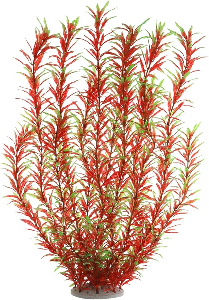 Aquarium Plastic Plants Large, Artificial Plastic Long Fish Tank Plants Decoration Ornaments Safe for All Fish 21 Inches Tall (J07 Wine&Green)