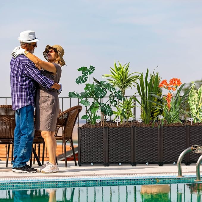 Large planters for Outdoor Plants Garden Box with Drain Outlet Polypropylene Raised Beds for Gardening Heat and Frost Resistance Flower pots, for Vegetables/Herbs, Patio-Balcony-Backyard