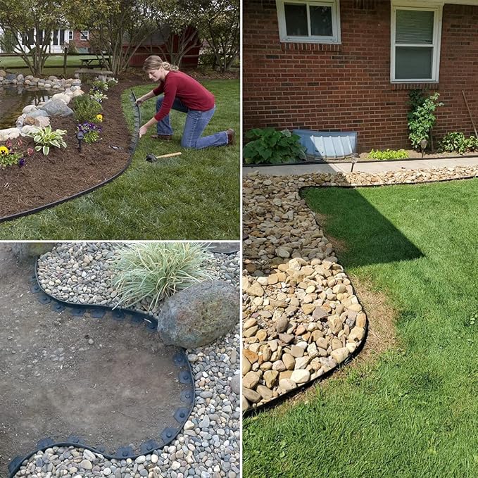 Landscape Edging 33FT,Garden Edging Borders [Extra Tall 4IN High] Flexible Lawn Edging Kit with 30pcs Stakes,Mini Plastic Fence for Landscaping Yard Flowerbeds,Grass-Black