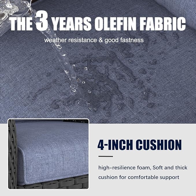 LayinSun 6 Pieces Outdoor Patio Furniture Set, Rattan Wicker Sectional Swivel Rocker Chairs Sets