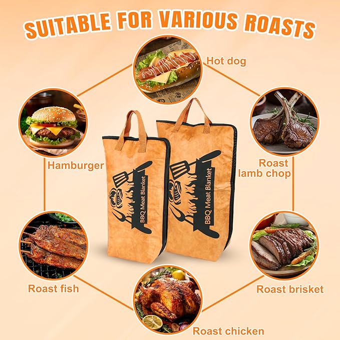 2 Pcs BBQ Blanket for Resting Meat,Reusabkle Smoker Grilling Meat Insulated Resting Bag Large Capacity Meat Resting Bag with Bear Paws Meat Claws for Large Brisket、Beef and Turkeys (21''and 15'')